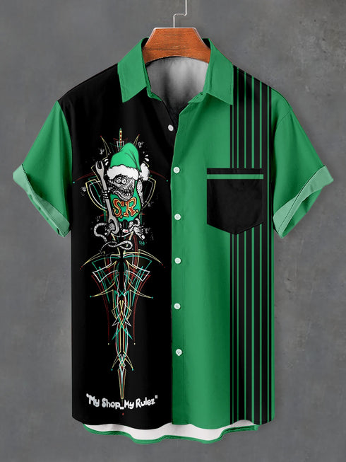 Men's Christmas Cartoon Funny Graphic Short Sleeve Hawaiian Shirt